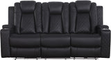 Power Recliner Sofa 3 Seat, Black Leather Reclining Loveseat with Console RV Furniture with Adjustable Headrest/Led Light/Storage/Reading Lamp/Cup Holder/USB&Wireless Charging poplarbox