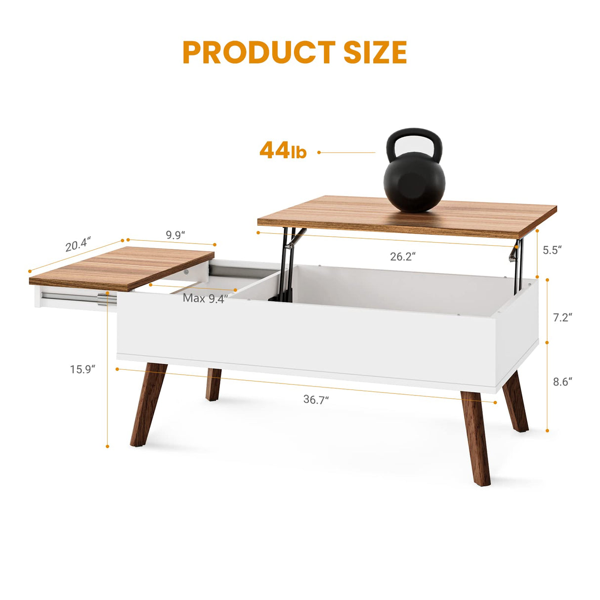 Bidiso Lift Top Coffee Table, Ten Minute Install Table Center with Hidden Storage Compartments, Rising Tabletop Dining for Living Room，Walnut Bidiso