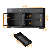Sideboard Buffet Cabinet with LED Lights, 55.1 Storage Cabinet with 2 Large Drawers & 4 Glass Doors, Modern Kitchen Display Cabinet with Adjustable Shelves, Coffee Bar for Kitchen Living Room (Black) Gyfimoie