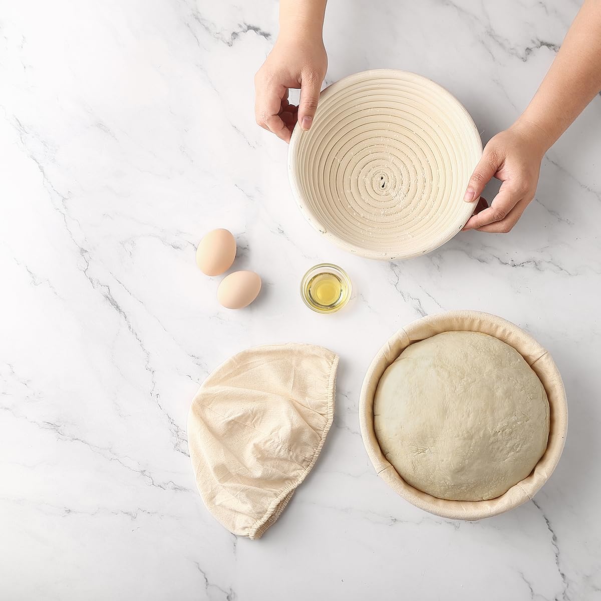 Saint Germain Bakery – Round Bread Banneton Proofing Basket with Liner - Thumbnail 2