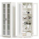 Teekyooly 70" Tall Display Cabinet Storage, Pantry Cabinet with 2 Doors and 6 Adjustable Shelves, Standing Utility Cabinet for Dining Room, Food Storage and Kitchen, Clear and White Teekyooly
