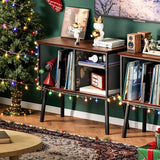 Record Player Stand with Adjustable Divider Vinyl Storage Holder Up to 200 Albums Mid-Century Large Record Player Table Vinyl Holder Turntable Stand End Table for Bedroom & Living Room, Patent Pending Simple Serenity