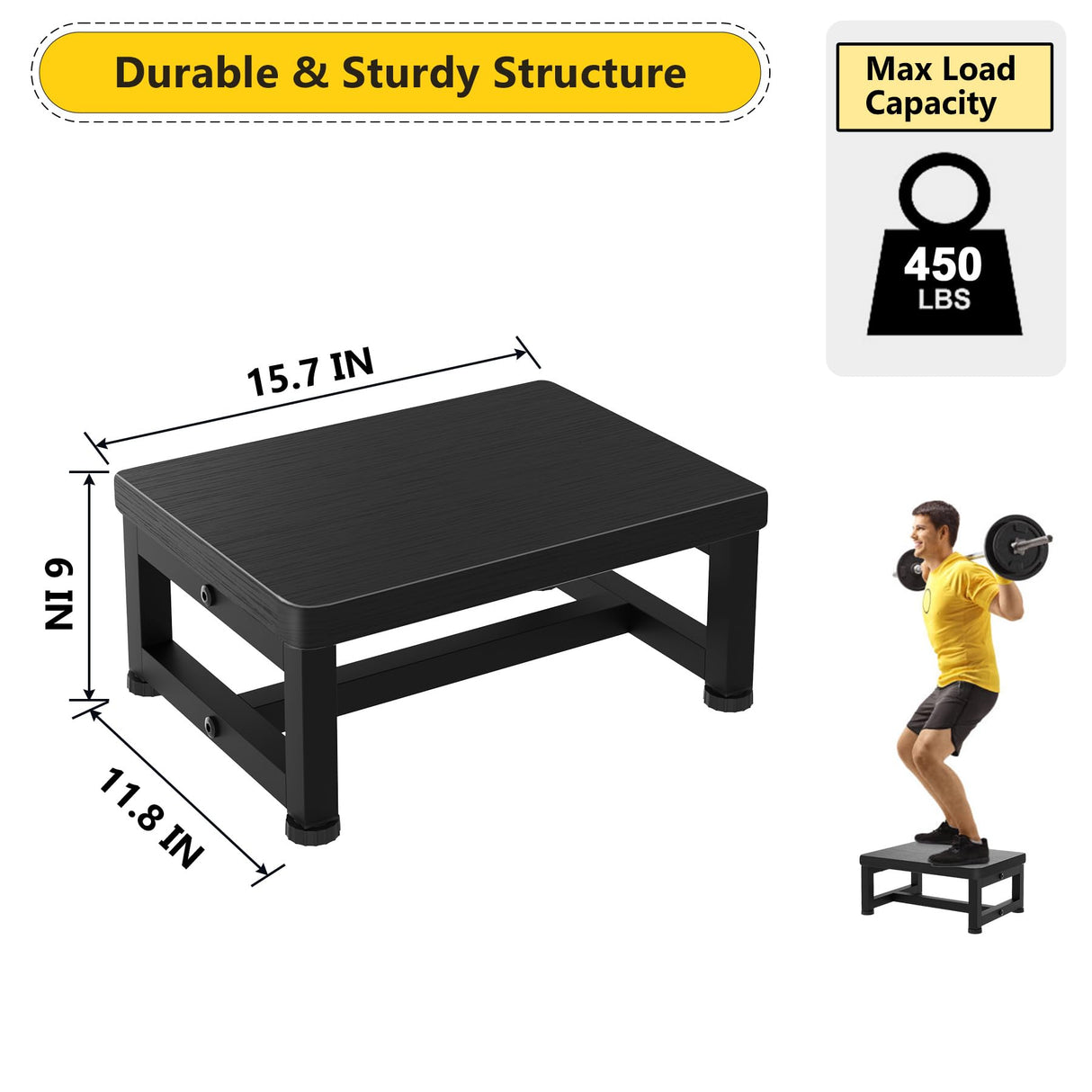 Step Stools for Adults Kids, Sturdy Wooden Stepping Stools with 450LB Capacity, Anti-Slip Bed Steps Stool for High Beds, Foot Stool One Step Stool for Kitchen Bathroom Bedroom, Black STAFOPO