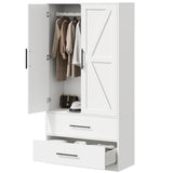 HOOBRO Armoire Wardrobe Closet with 2 Drawers, 70.9" Tall Wardrobe Cabinet with Hanging Rod, 2 Doors Bedroom Armoires, Farmhouse Clothing Storage Cabinet, Wooden Armoire for Bedroom, White HOOBRO