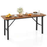 Tangkula Outdoor Dining Table for 4-6, No Assembly Foldable 59 Inches Narrow Patio Dining Table with Acacia Wood Top & Heavy Duty Metal Frame, for Yard, Garden, Poolside or Indoor (Natural) Tangkula