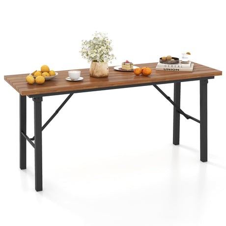Tangkula Outdoor Dining Table for 4-6, No Assembly Foldable 59 Inches Narrow Patio Dining Table with Acacia Wood Top & Heavy Duty Metal Frame, for Yard, Garden, Poolside or Indoor (Natural) Tangkula
