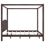 MaiDeHaoo King Size Canopy Bed Frame with Headboard, Wood King Canopy Platform Bed Frame with Headboard and Support Legs, 4 Post Canopy Bed with Under Bed Storage, Brown MaiDeHaoo