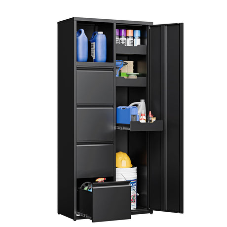Yizosh Metal Garage Storage Cabinet with 4 Drawers, 71" Heavy Duty Tool Cabinet with Door,Tall Steel Storage Cabinet,Utility Tool Cabinet for Garage,Warehouse,Workshop Yizosh