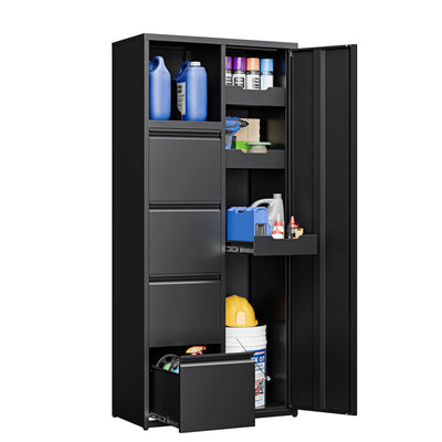 Yizosh Metal Garage Storage Cabinet with 4 Drawers, 71" Heavy Duty Tool Cabinet with Door,Tall Steel Storage Cabinet,Utility Tool Cabinet for Garage,Warehouse,Workshop