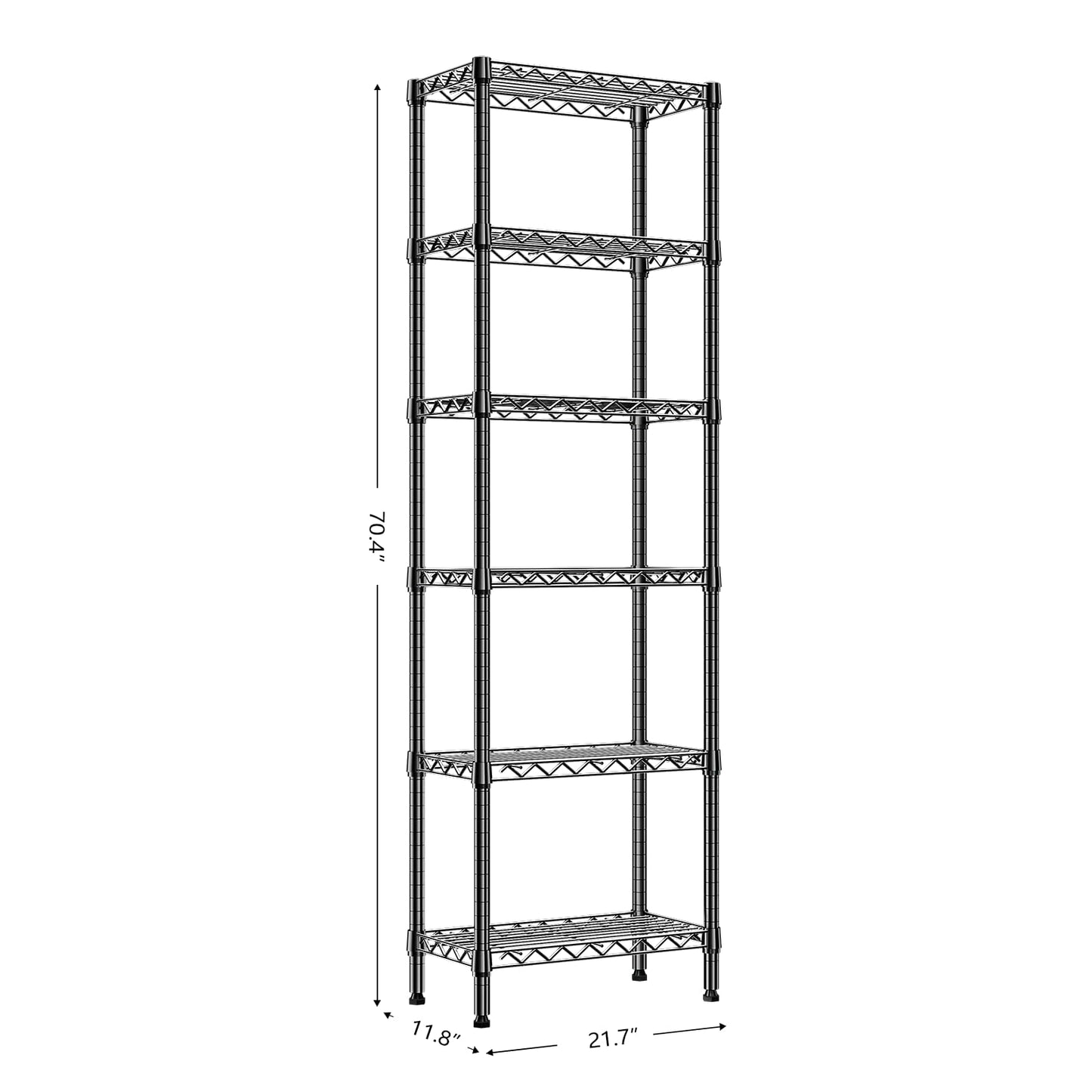 MZG 6 Tier Storage Rack Metal Wire Shelving Unit, Storage Standing Household Shelf Organizer for Laundry Bathroom Kitchen Pantry Closet Garage Basement Utility Room, Black 11.8" D x 21.7" W x 70.4" H