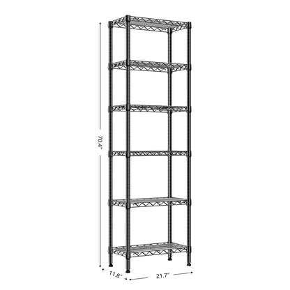 MZG 6 Tier Storage Rack Metal Wire Shelving Unit, Storage Standing Household Shelf Organizer for Laundry Bathroom Kitchen Pantry Closet Garage Basement Utility Room, Black 11.8" D x 21.7" W x 70.4" H