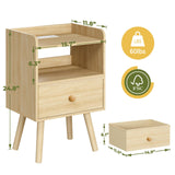 Yoobure Nightstand with Charging Station, Modern Night Stand with LED Lights, Wood Nightstands with Fabric Drawer & Storage Shelf, Night Stands Bedside Table with USB Ports for Bedroom, Office, Home Yoobure