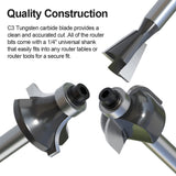 Fivepears 12 Pieces Tungsten Carbide Router Bit Set 1/4 Inch Shank for Beginners Woodworking, Include Straight, Dovetail, Chamfer, Cove, Flush Trim, Round Over, 90 V Grooving, Raised Panel Router Bit FIVEPEARS