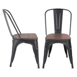 JUMMICO Metal Dining Chair Stackable Industrial Vintage Kitchen Chairs Indoor-Outdoor Bistro Cafe Side Chairs with Back and Wooden Seat Set of 4 (Black) JUMMICO