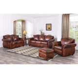 BOWERY HILL Traditional Geuine Leather Sofa in Marco Brown Finish BOWERY HILL