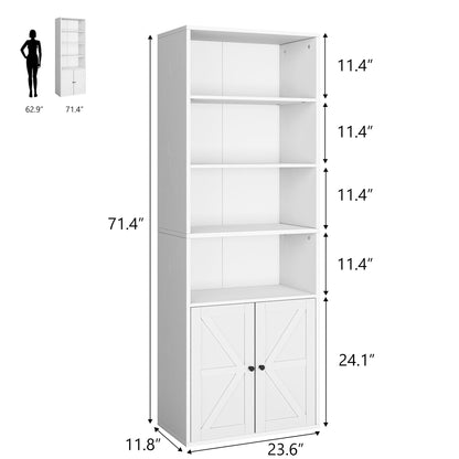 GAOMON Farmhouse 71.4in Tall Bookshelf with Doors - Multi-Functional Wooden Storage Display with 6 Shelves in Grey - WoodArtSupply