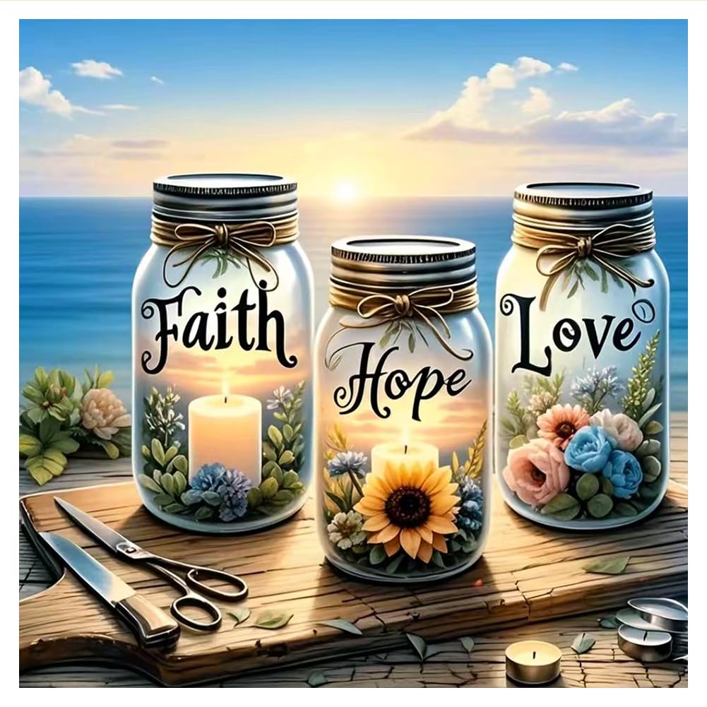 hill froeistung Faith,Hope,Love Diamond Art Kits for Adults,Inspirational 5D Diamond Art Painting Kits for Beginners,DIY Paint with Round Full Drill Diamond Dots Craft Home Wall Decor Gift 12x12 inch hill froeistung