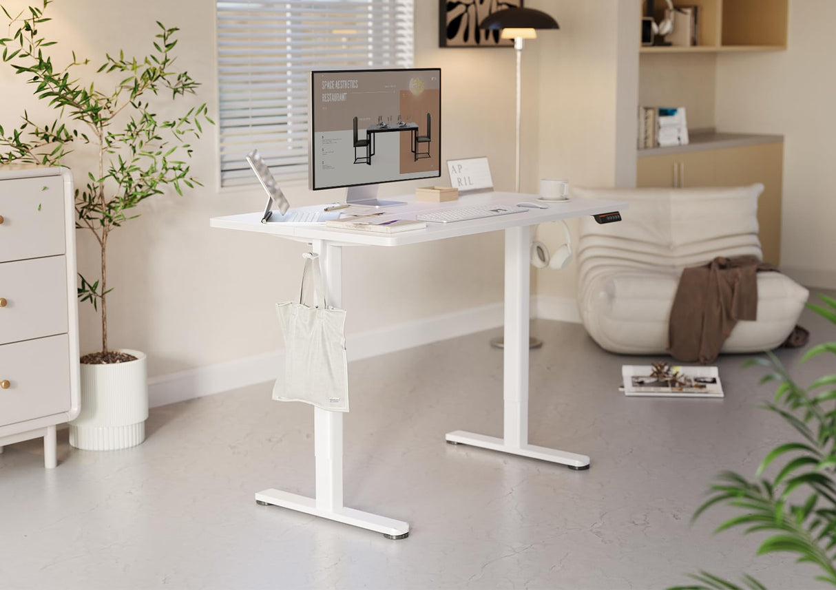 YDN Electric Standing Desk Adjustable Height, 48 x 24 Inches Stand up Desk with Cable Management, Home Office Desks with Splice Board & White Frame, White Top YDN