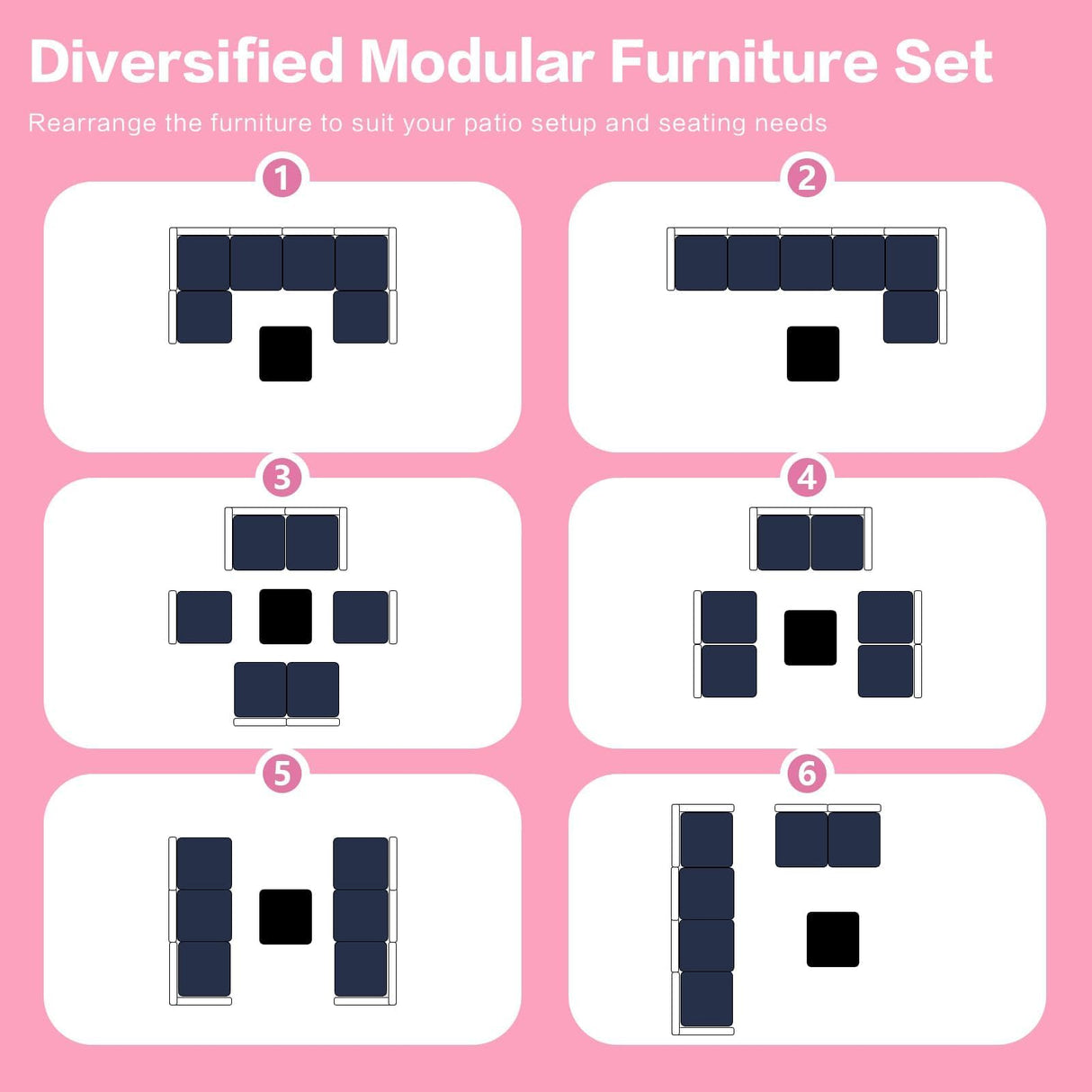 XTWEEX 7-Piece Outdoor Rattan Sectional Sofa Set, Gray Wicker Patio Furniture Sets with Navy Blue Cushions for Balcony, Porch, Backyard XTWEEX