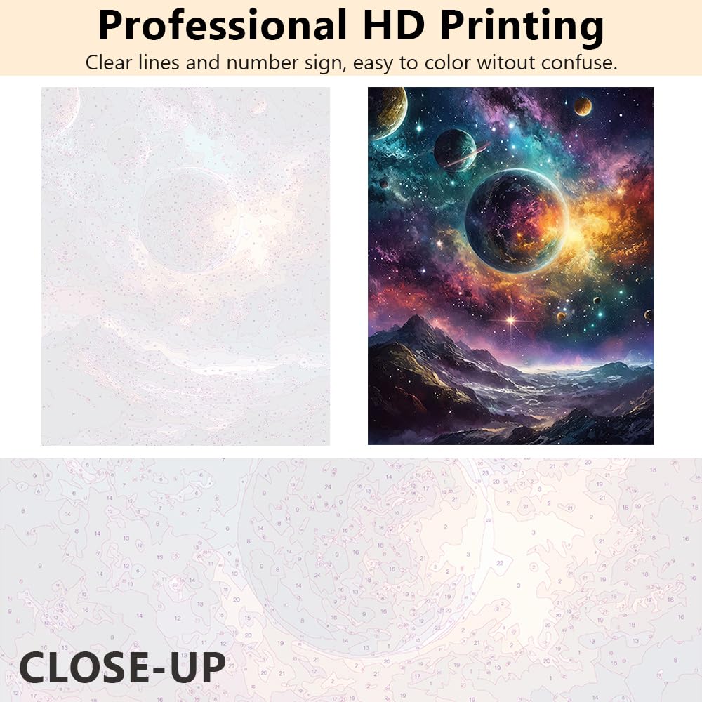 TUMOVO Planet DIY Paint by Numbers for Adults, Galaxy Acrylic Paint by Numbers Kits on Canvas, Paint by Numbers Kit for Adults Beginners Universe, Oil Hand Painting for Gift Home 16"x20"(Frameless) TUMOVO