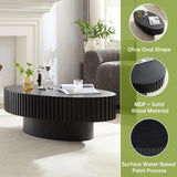 Drum Oval Coffee Table Black Wood Coffee Table Mid Century Rustic Coffee Table Irregular Elliptical Coffee Table Olive Pedestal Coffee Table for Farmhouse Living Room (Black, 44*24*14 inch) WUPDPQS