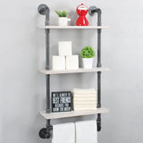 Industrial Pipe Shelf Bathroom Shelves Wall Mounted,19.6in Rustic Wood Shelf with Towel Bar,3 Tier Farmhouse Towel Rack Over Toilet,Pipe Shelving Floating Shelves Towel Holder,Retro White MBQQ