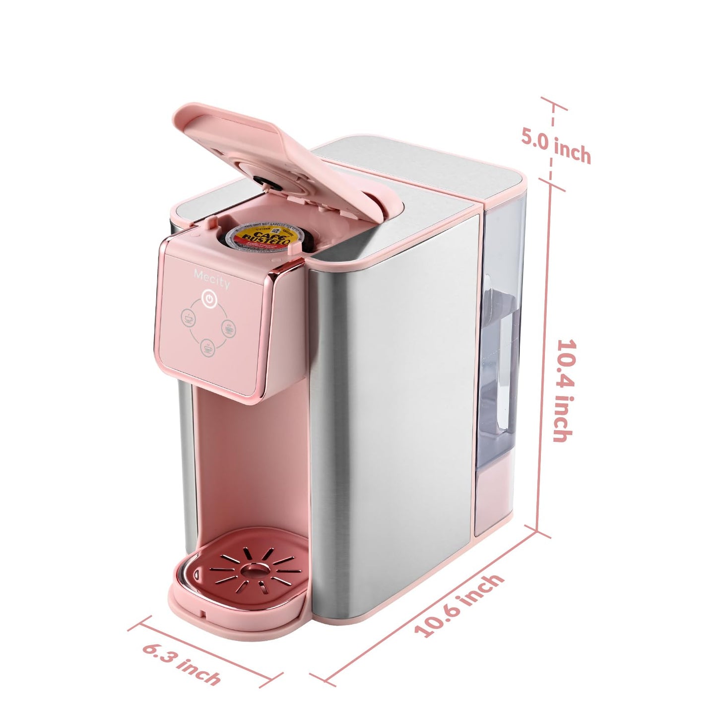 Mecity Pink Coffee Maker 3-in-1 Single Serve Coffee Machine, For Flat Bottom Coffee Capsule, Ground Coffee, 6 to 10 Ounce Cup, Removable 50 Oz Water Reservoir, 120V 1150W