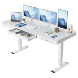 Furmax Electric Standing Desk with Drawer 55 x 24 Inch Adjustable Height Stand up Desk Home Office Computer Desk with USB Ports, White Furmax