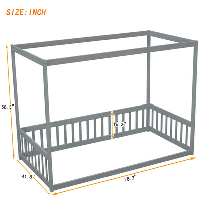 Luxo Abode Twin Size Montessori Canopy Bed Frame with Guardrails in Grey - WoodArtSupply