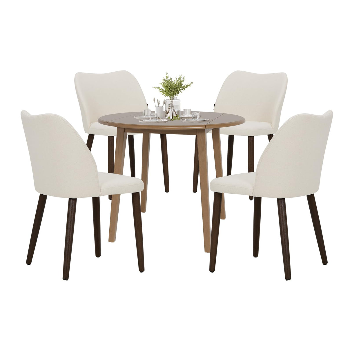 COLAMY 5-Piece Extendable Dining Table Set for 4, 36" Kitchen Round Wood Table with 4 Retro Dining Room Chairs, Light Brown/Beige COLAMY
