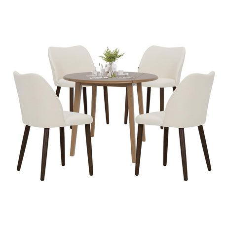 COLAMY 5-Piece Extendable Dining Table Set for 4, 36" Kitchen Round Wood Table with 4 Retro Dining Room Chairs, Light Brown/Beige COLAMY