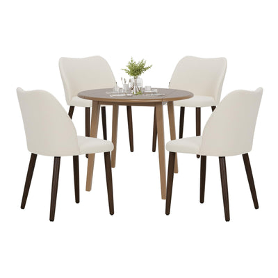 COLAMY 5-Piece Extendable Dining Table Set for 4, 36" Kitchen Round Wood Table with 4 Retro Dining Room Chairs, Light Brown/Beige