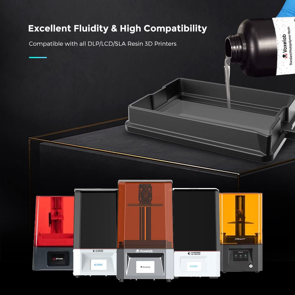 VOXELAB 3D Printer Resin, Rapid Resin LCD UV-Curing Resin 405nm Standard Photopolymer Resin for LCD 3D Printing, High Precision & Quick Curing & Excellent Fluidity - 1000g (Grey)