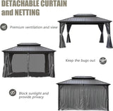 Domi 10’ X 14’ Hardtop Gazebo Canopy with Netting & Curtains, Outdoor Aluminum Gazebo with Galvanized Steel Double Roof for Patio Lawn and Garden, Gray domi outdoor living