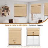 SEEYE Natural Cordless Bamboo Roman Shades - 95% Blackout Window Blinds for Home & Office, Easy Installation, 34" W x 64" H SEEYE