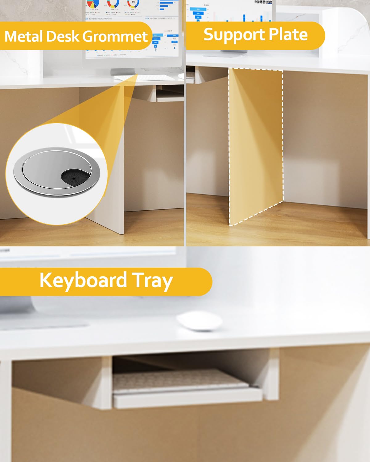 White Reception Desk, Solid Wood Reception Desk with Counter, Check Out Stand with Lockable Drawer & Cabinet, Retail Checkout Counter for Office, Store, Beauty Salon (White Grille-R, 63in) Gguileb