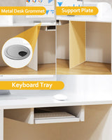 White Reception Desk, Solid Wood Reception Desk with Counter, Check Out Stand with Lockable Drawer & Cabinet, Retail Checkout Counter for Office, Store, Beauty Salon (White Grille-R, 63in) Gguileb