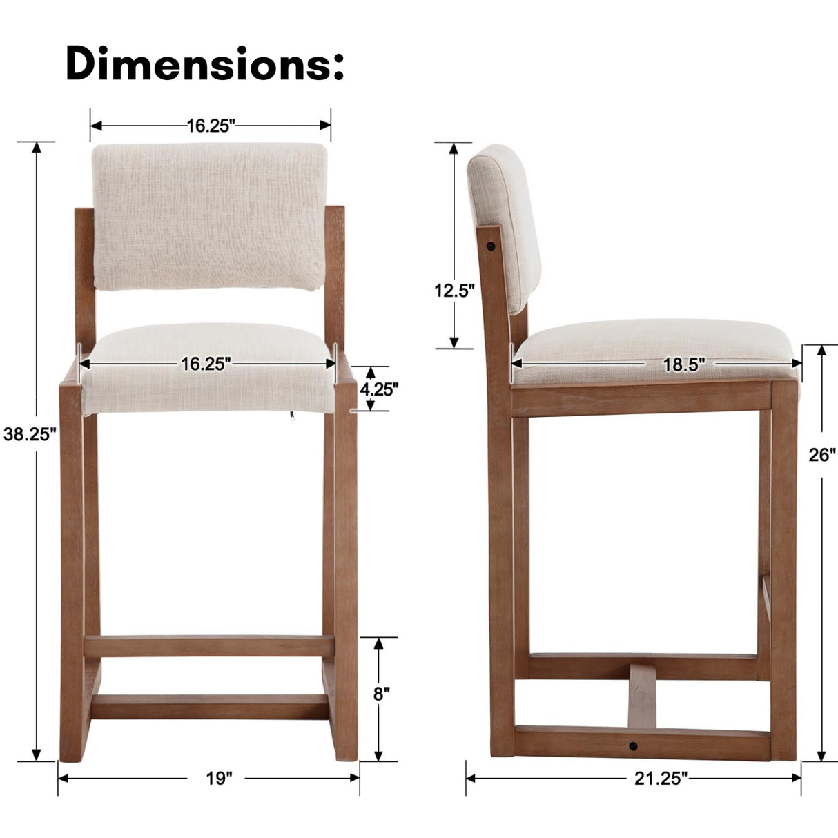 LukeAlon Linen Counter Stools Set of 4, Farmhouse Upholstered 26" Seat Height Counter Height Bar Stools with Wood Legs Open Back for Home Pub Kitchen, Beige LukeAlon