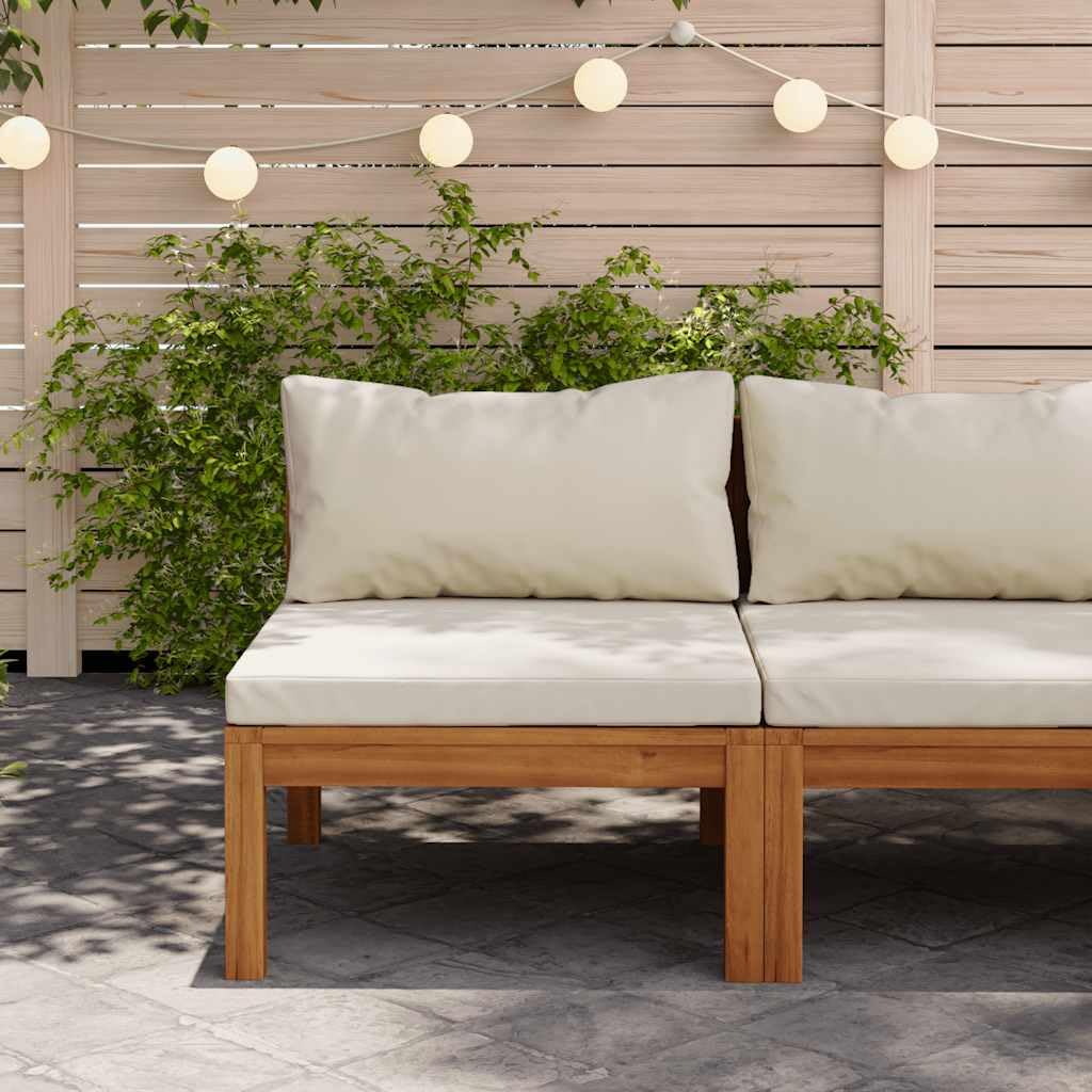 vidaXL Solid Acacia Wood Sectional Middle Sofa with Cream White Cushions for Outdoor Patio Lounge Configuration vidaXL