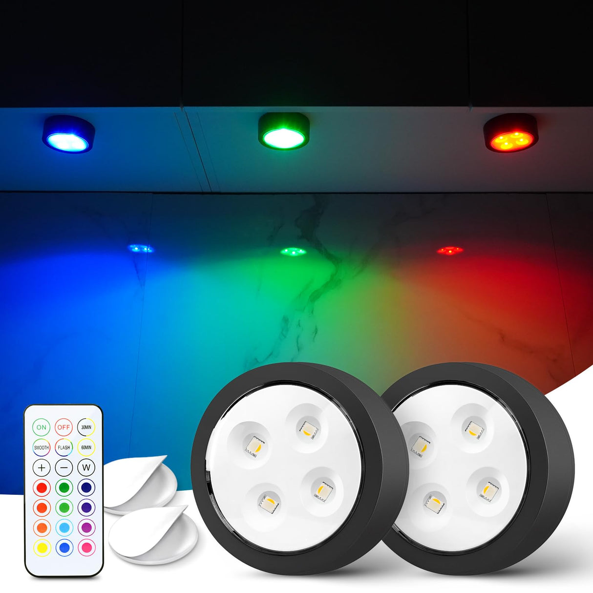 swesara Stick on Lights with Remote Shelf Battery Operated Push Lights Small Led Bookshelf Above Cabinet Lighting 2 Pack Black swesara