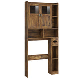 Vabches Over The Toilet Storage Cabinet, Bathroom Shelf Over Toilet with Glass Doors and Adjustable Shelves, Brown Freestanding Home Space Save Toilet Rack, for Restroom, Bathroom, Laundry Vabches