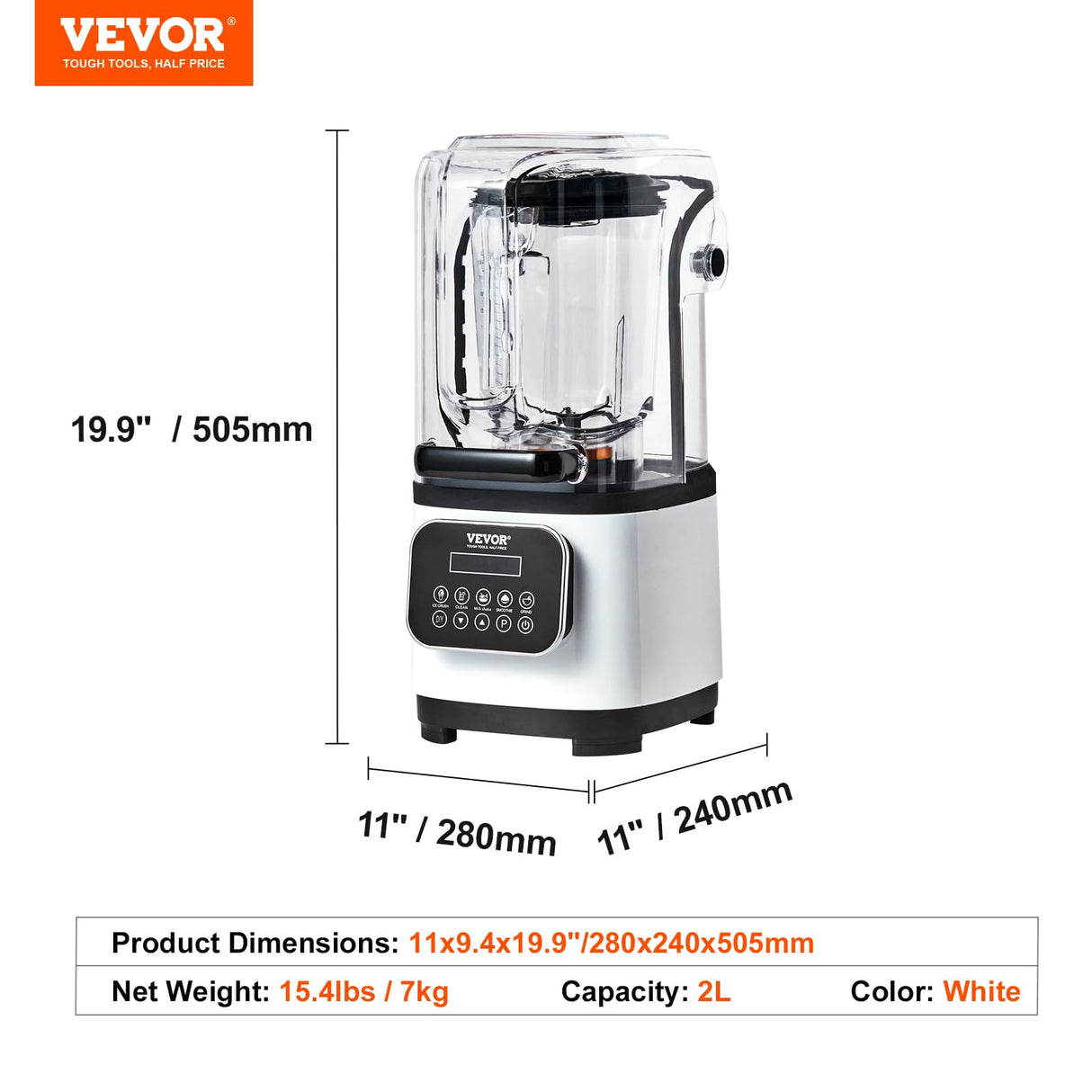 VEVOR Professional Blender with Shield, Commercial Countertop Blenders, 68 oz Jar Blender Combo, Stainless Steel 9 Speed & 5 Functions Blender, for Shakes, Smoothies, Peree, and Crush Ice, White VEVOR