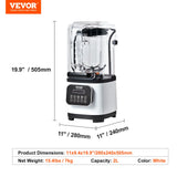 VEVOR Professional Blender with Shield, Commercial Countertop Blenders, 68 oz Jar Blender Combo, Stainless Steel 9 Speed & 5 Functions Blender, for Shakes, Smoothies, Peree, and Crush Ice, White VEVOR