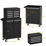 Gornoxblif 5-Drawers Black Tool Chest, 2-in-1 Mechanic Rolling Tool Box Removable Lockable Tool Storage Cabinet, Metal Tool Cart with Drawers and Wheels for Garage, Workshop Gornoxblif