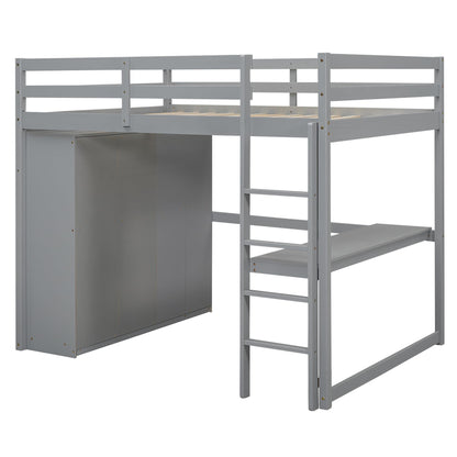 Harper & Bright Designs Full Size Grey Loft Bed with Wardrobe, Desk, and Storage Solutions - WoodArtSupply