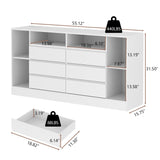 Loomie 6 Drawers Dresser with 6 Open Storage Cubbies, LED Dressers & Chests of Drawers with Power Outlet, 55" Wide Long Dresser for Bedroom, TV Stand with Open Shelf for Living Room (White) Loomie