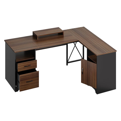 Bestier L Shaped Desk with File Drawers, 63" x 47" Office Computer Desk with Storage Cabinet, Corner Desk with Monitor Stand & Modesty Panel for Home Office, Gray Bestier
