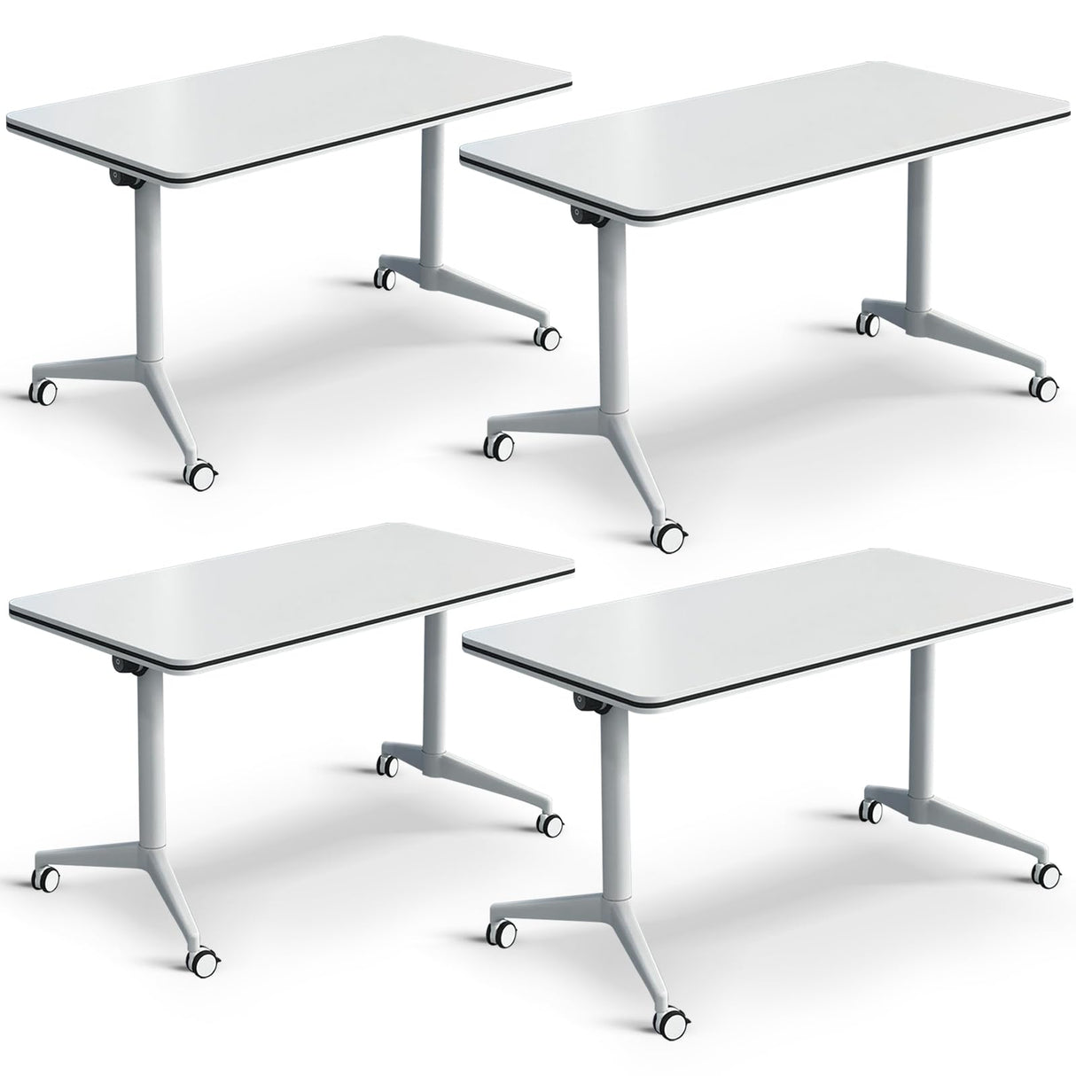 Conference Table, Folding White Flip Top Mobile Training Table with Silent Wheels，Modern Rectangle Meeting Seminar Table, Conference Room Tables for Office Training Classroom (4pcs, 55 inch) Goakwwuz