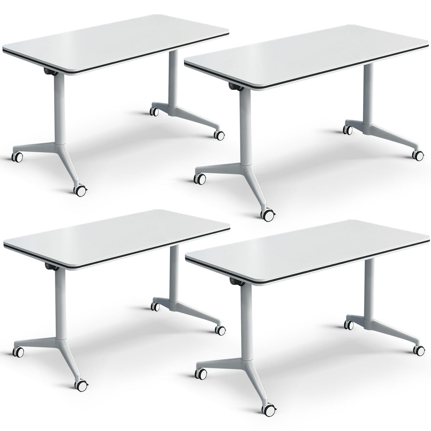 Conference Table, Folding White Flip Top Mobile Training Table with Silent Wheels，Modern Rectangle Meeting Seminar Table, Conference Room Tables for Office Training Classroom (4pcs, 55 inch) - WoodArtSupply