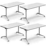Conference Table, Folding White Flip Top Mobile Training Table with Silent Wheels，Modern Rectangle Meeting Seminar Table, Conference Room Tables for Office Training Classroom (4pcs, 55 inch) Goakwwuz
